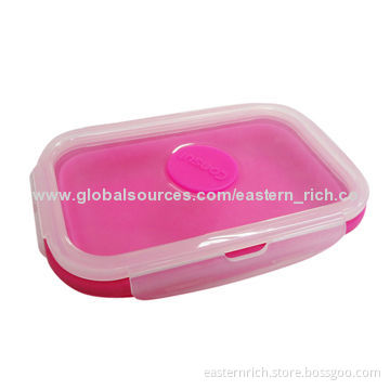Silicone fordable lunch box with PP lid: 16.5 x 10.7 x 2.7cm (when folded) unfolded 6.5cm (H)